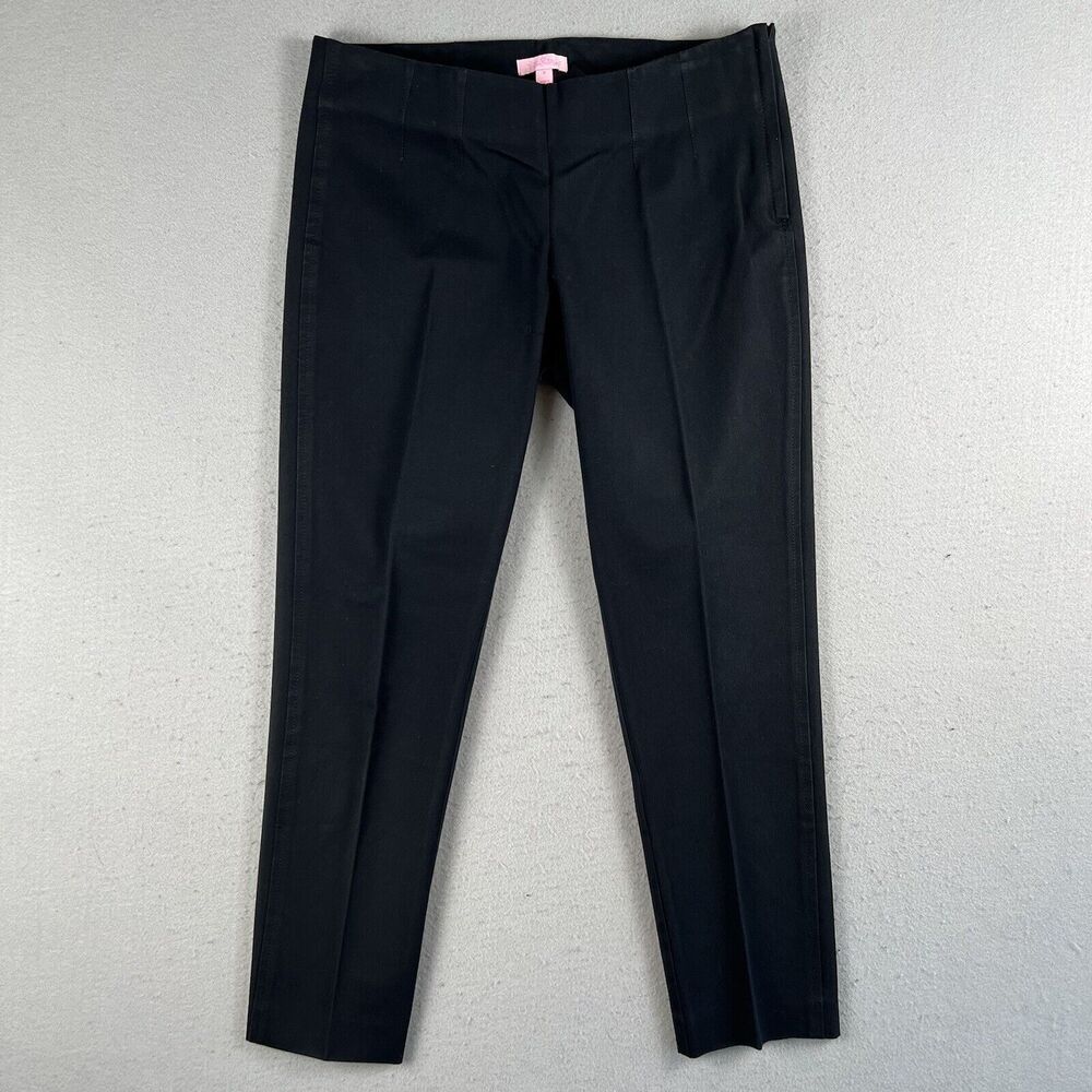 Lily Pulitzer Pants Womens 8 Black Pleated Straight Crop Leg Side Zip Chino